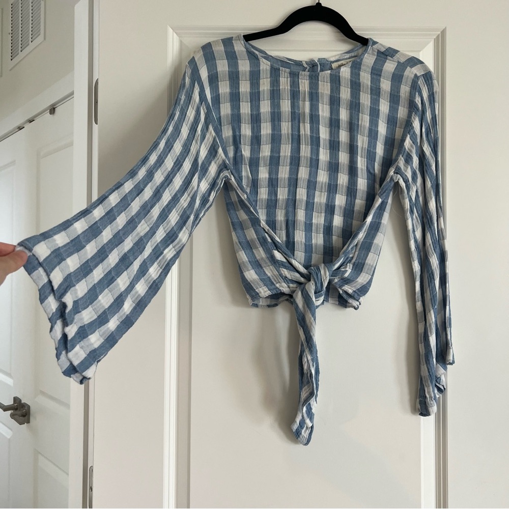 Blue and White Checkered Women's Top